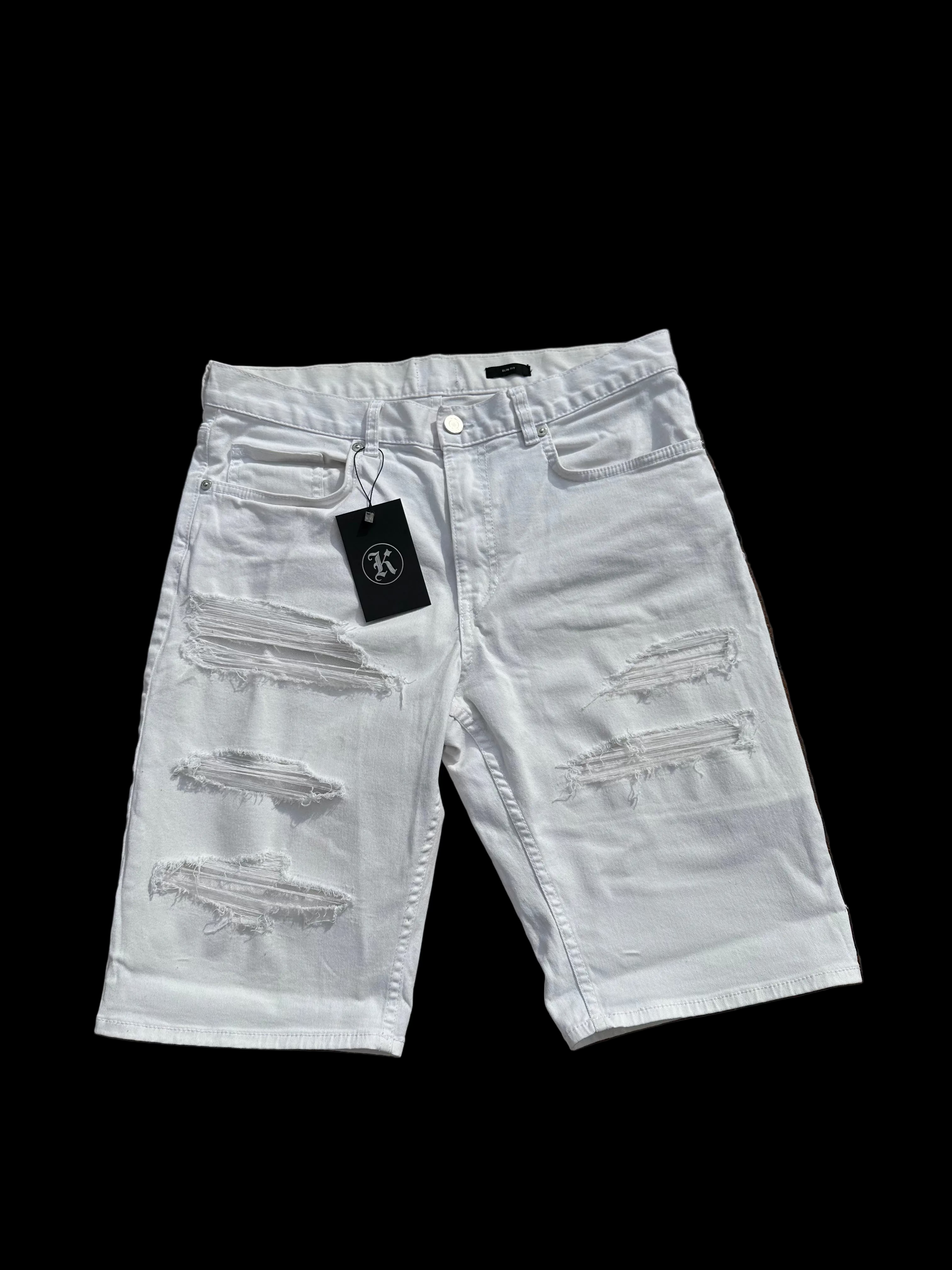 spodnie slim fit shorts white